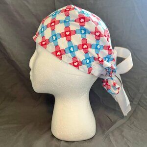 Heart Bandage Ponytail Scrub Cap: Euro Bouffant Style, Unisex Cotton